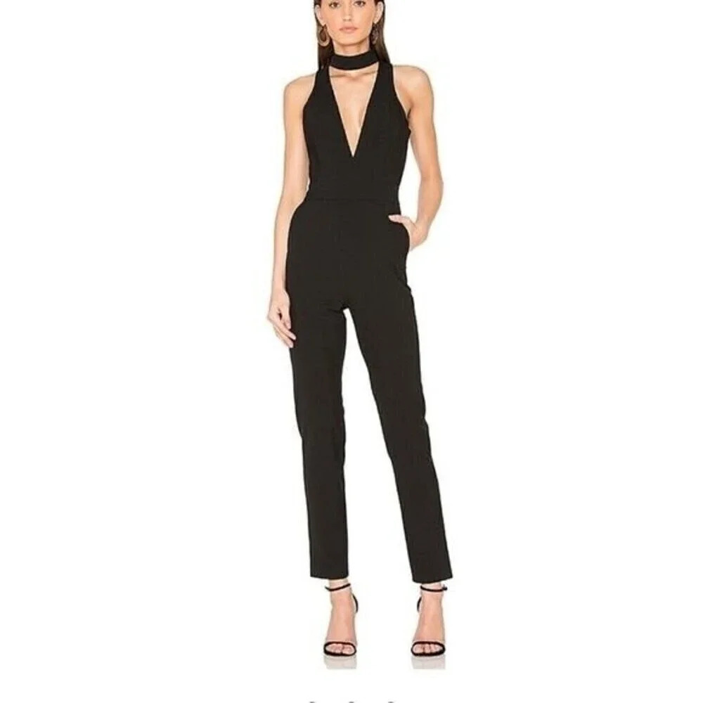 NWT Michelle Mason Choker Plunge Jumpsuit size 4